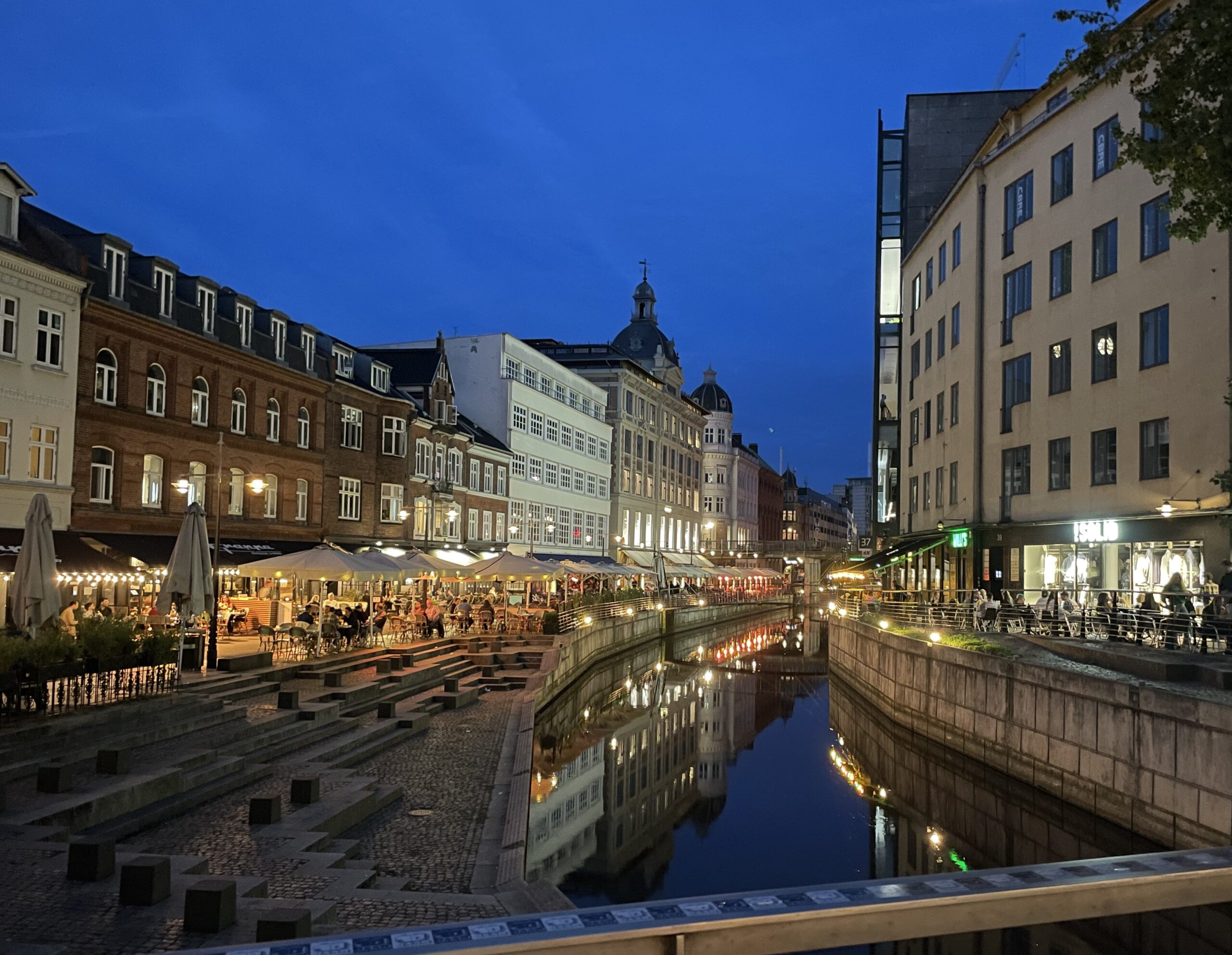 Aarhus City at night with river